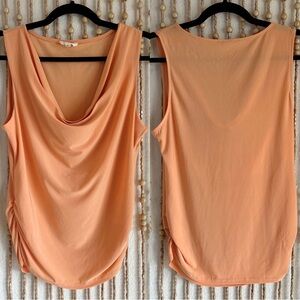 Y2K 2000s Style Orange Draped Cowl Neck Sleeveless Silky Stretch Top Blouse LG